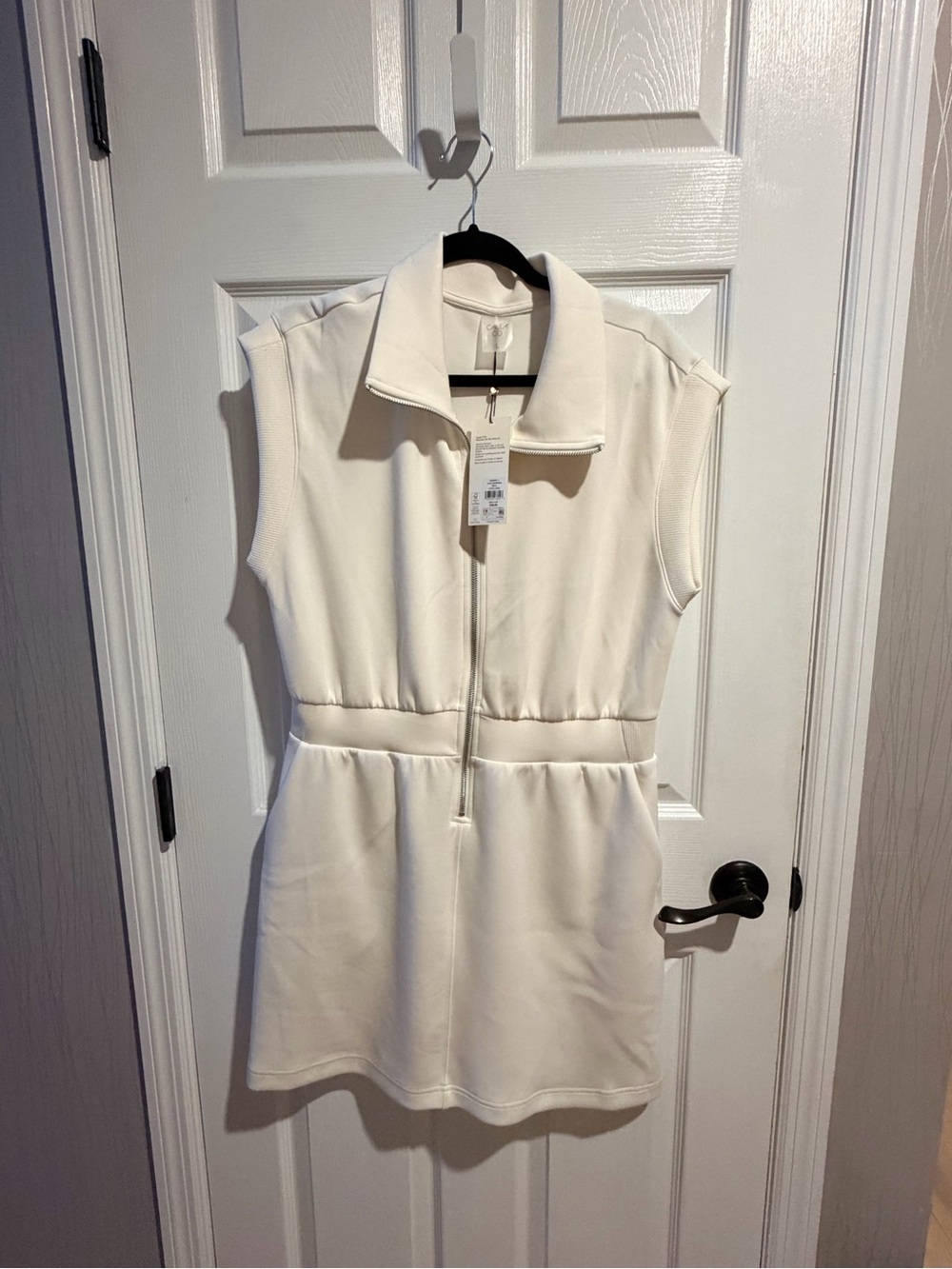 🔥🔥Calia Sandwash Scuba Cream Sleeveless Zip-Front Polo Dress